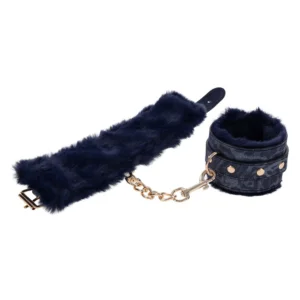 leopard print blue hand restraint with open fluffy open restraint