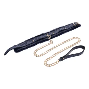 leopard print collar with gold chain and handle