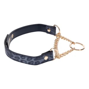 leopard print collar with gold chain link