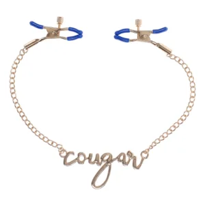 rounded gold cougar chain with blue clamps