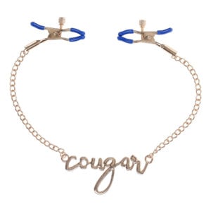 rounded gold cougar chain with blue clamps