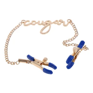gold cougar chain on top of blue clamps