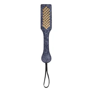 vertical blue leopard print paddle with gold spikes