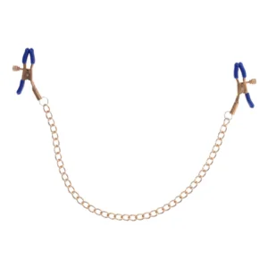 blue clamps with gold chain hanging